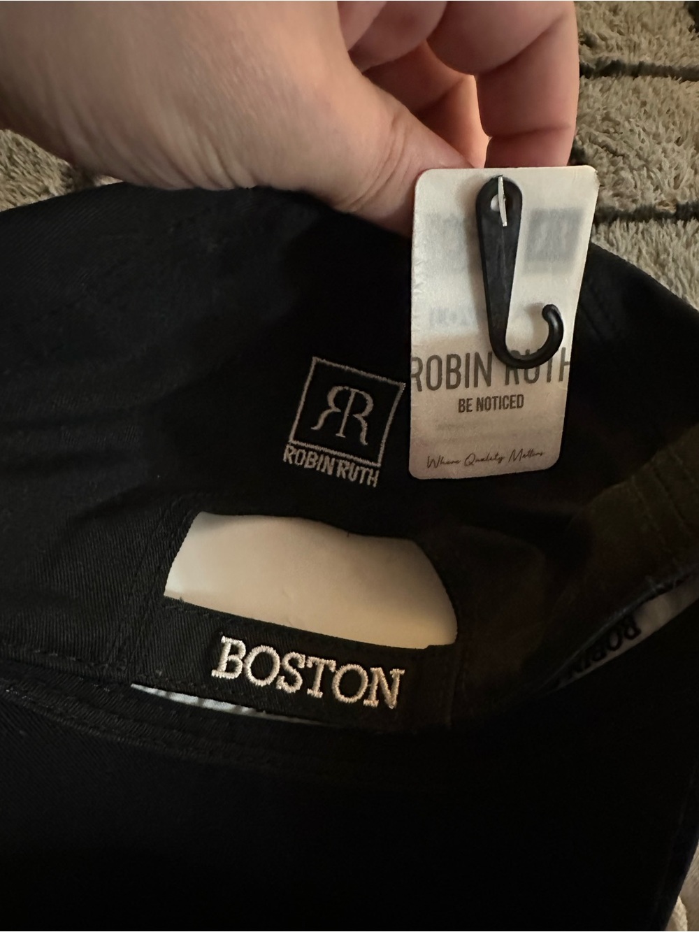 Robin Ruth Black Baseball Cap with 'BOSTON' Embroidery - Picture 2 of 2